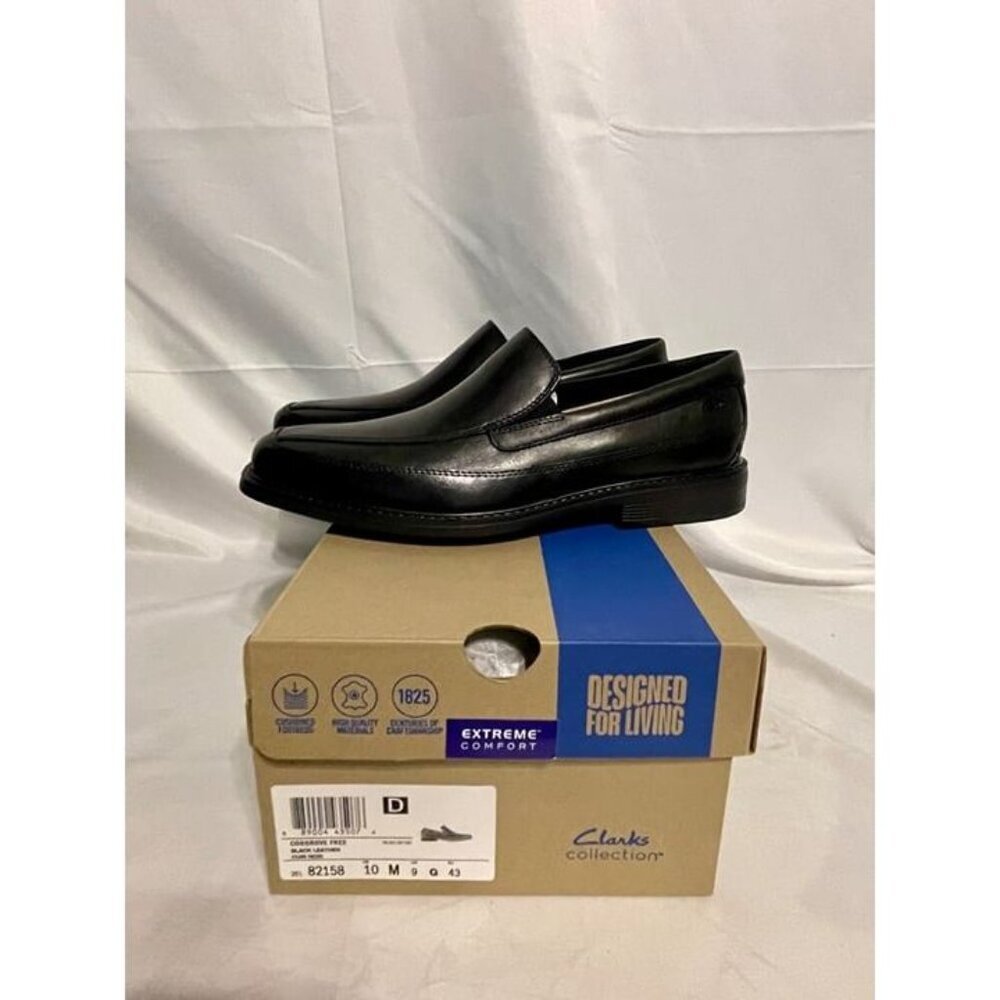 Clarks Mens Cosgrove Free Leather Dress Loafer Black Leather Size 10M NEW